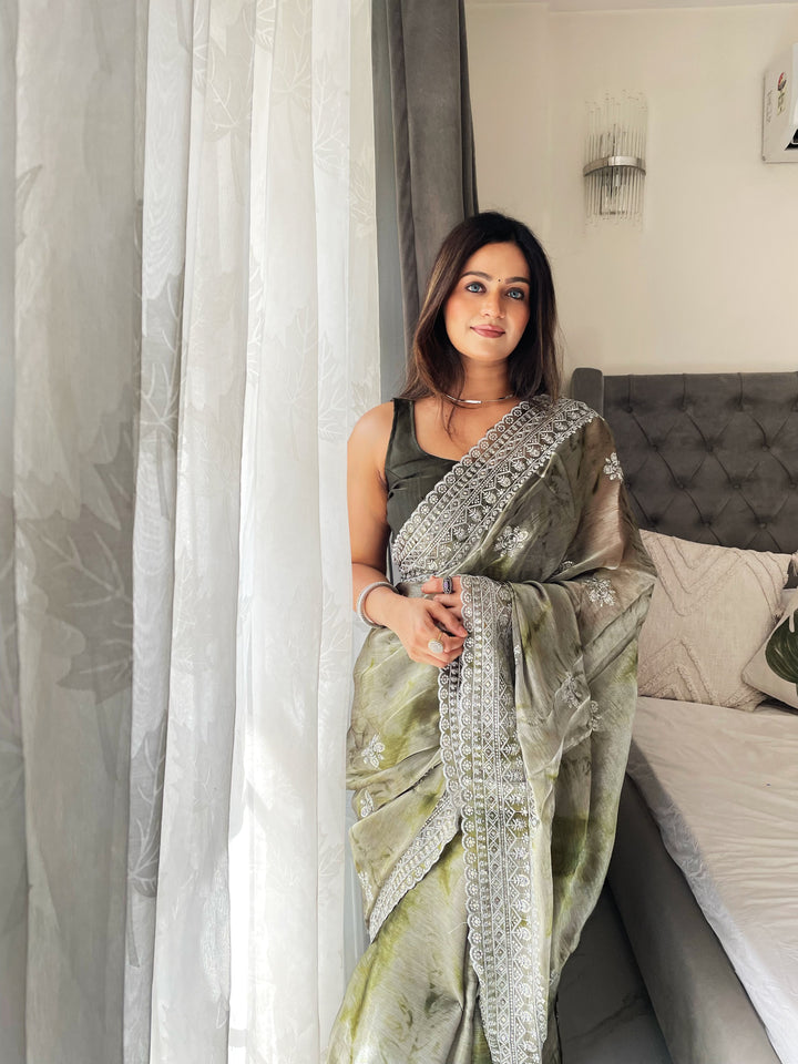 Jimmy-Choo Saree | Banarasi Silk Top & Bottom with Jari Embroidery for Events