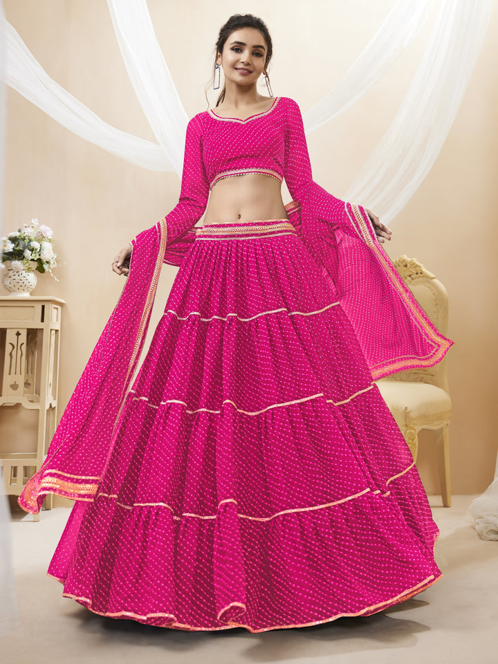 Luxe Georgette Lehenga | Vibrant Laheriya Print & Delicate Lace Work