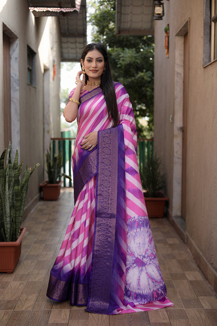 Elegant Dola-Silk Saree with Banarasi-Silk | Designer Digital-Printed Work