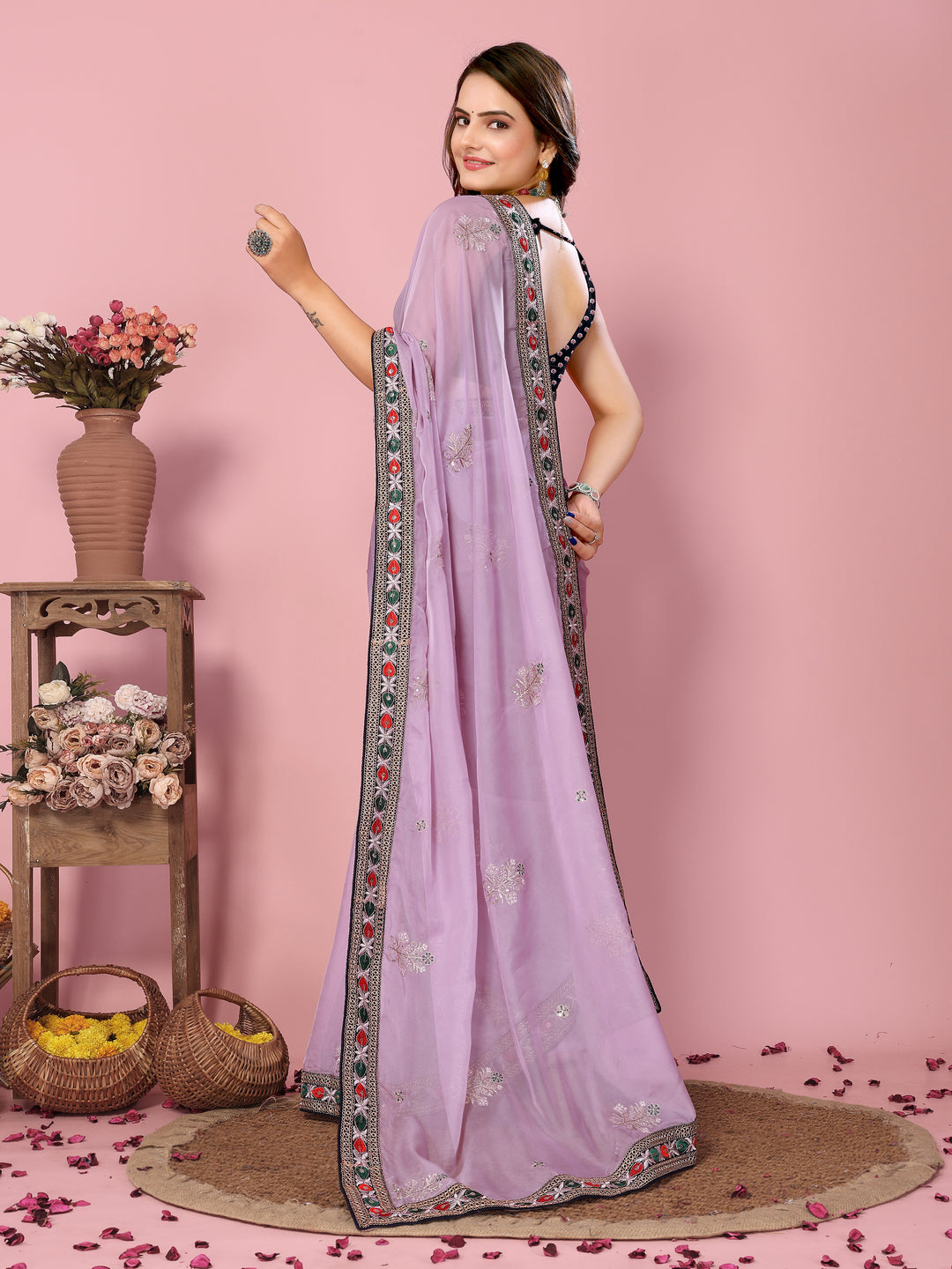 Organza Saree with Sequins & Embroidery | Elegant Party & Wedding Attire