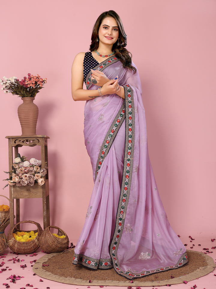 Organza Saree with Sequins & Embroidery | Elegant Party & Wedding Attire