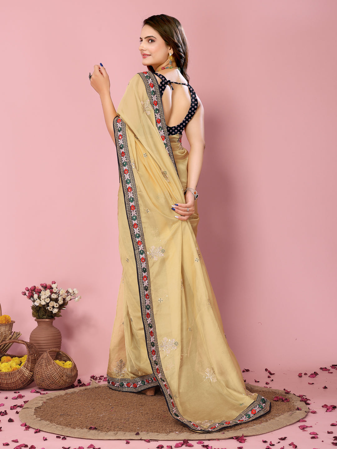 Organza Saree with Sequins & Embroidery | Elegant Party & Wedding Attire