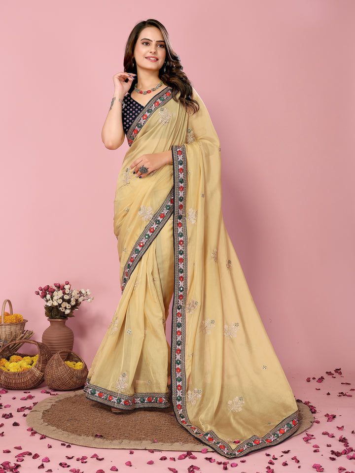 Organza Saree with Sequins & Embroidery | Elegant Party & Wedding Attire