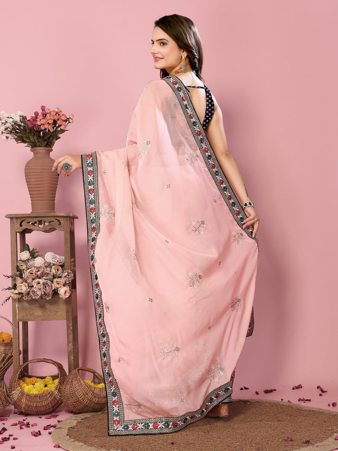 Organza Saree with Sequins & Embroidery | Elegant Party & Wedding Attire