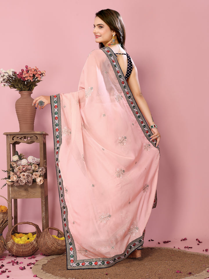 Organza Saree with Sequins & Embroidery | Elegant Party & Wedding Attire