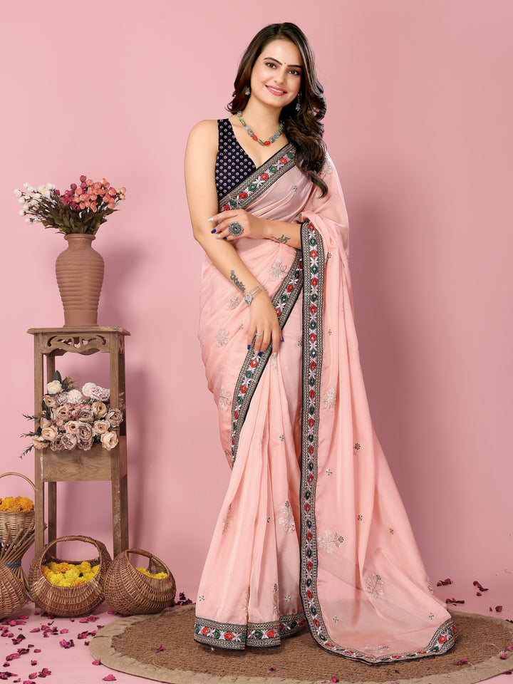 Organza Saree with Sequins & Embroidery | Elegant Party & Wedding Attire