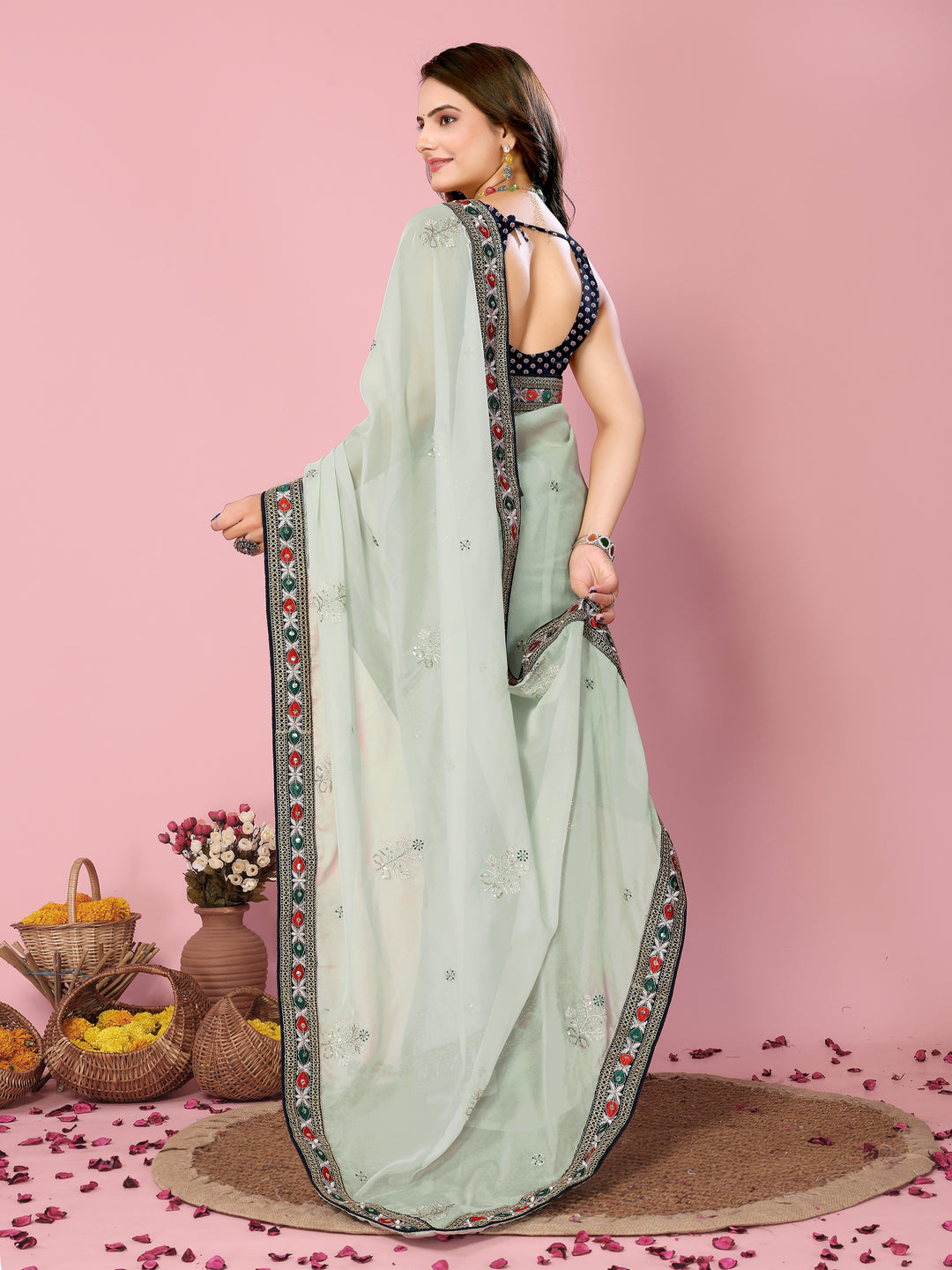 Organza Saree with Sequins & Embroidery | Elegant Party & Wedding Attire