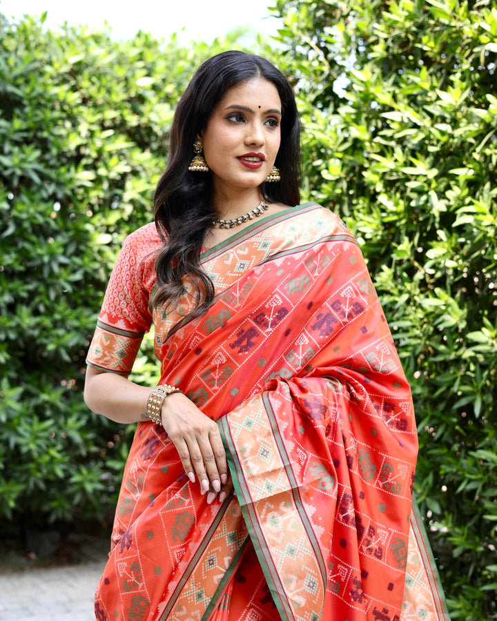 Handloom-Silk Saree | Woven Ikkat Patola Design | Special Event & Party