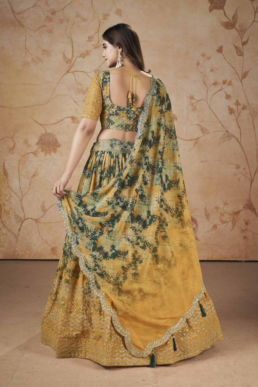 Digital-Printed Faux-Georgette Lehenga | Jari & Sequins Embroidery Party Wear