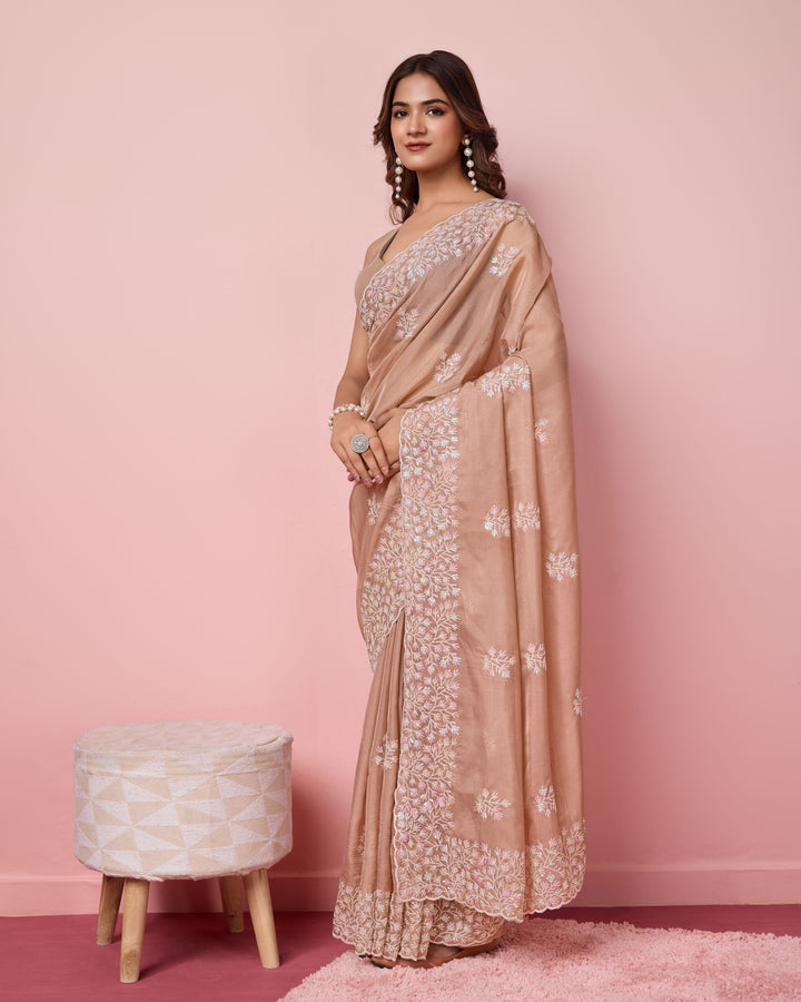 Elegant Tabby Silk Saree with Sequins Embroidery | Perfect for Weddings & Parties