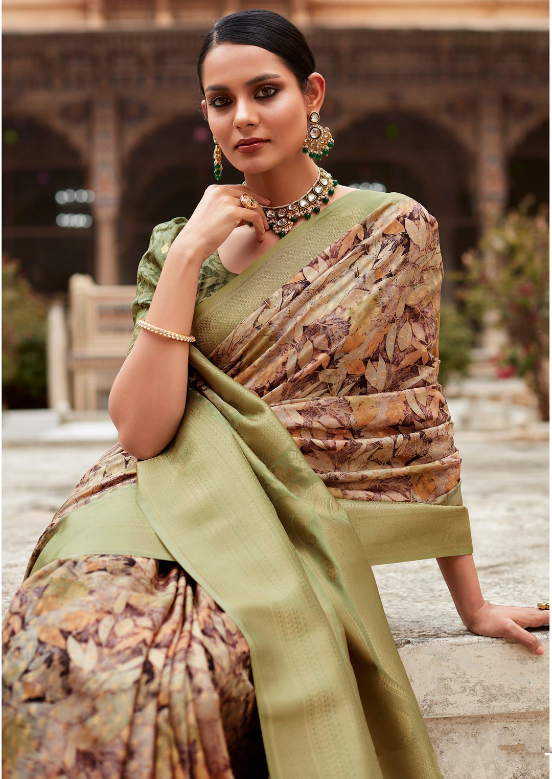 Tissue Silk Saree with Designer Weaving Border | Digital Print for Special Events