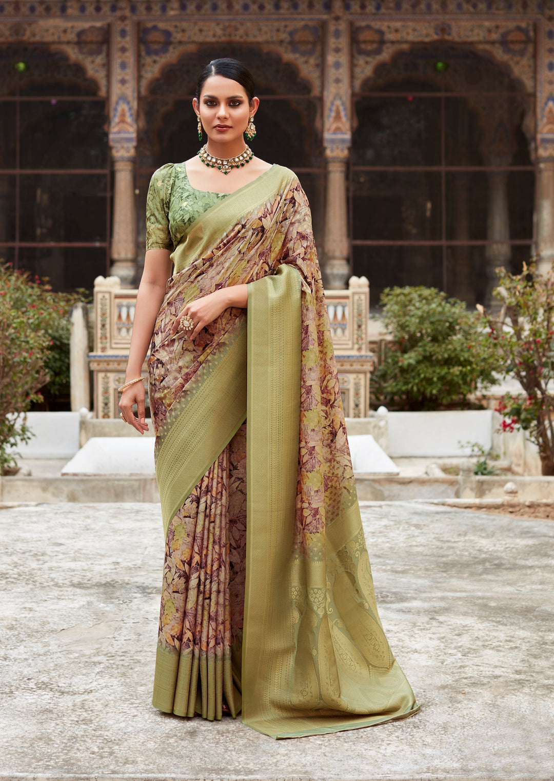 Tissue Silk Saree with Designer Weaving Border | Digital Print for Special Events