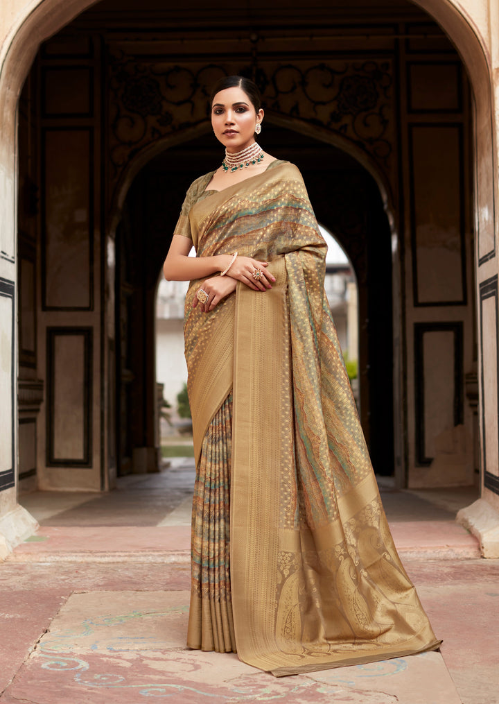 Elegant Tissue-Silk Saree with Designer Weaving Border | Perfect for Weddings & Festive Events