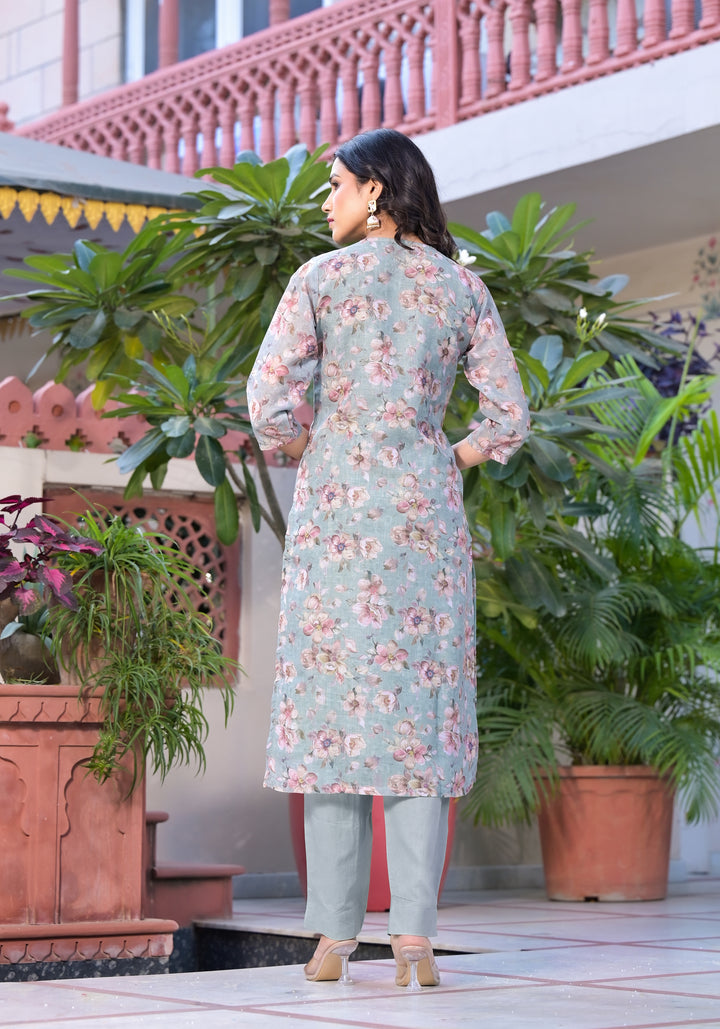 Stunning Linen Salwar Kameez with Floral Embroidery | Perfect Festive Wear