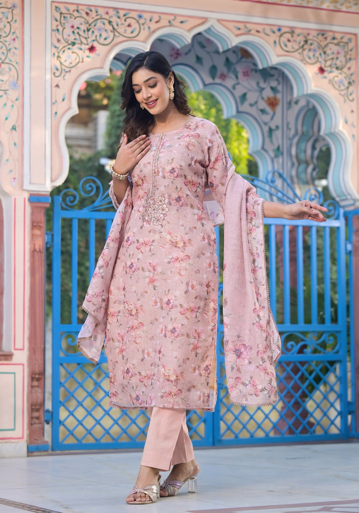 Stunning Linen Salwar Kameez with Floral Embroidery | Perfect Festive Wear