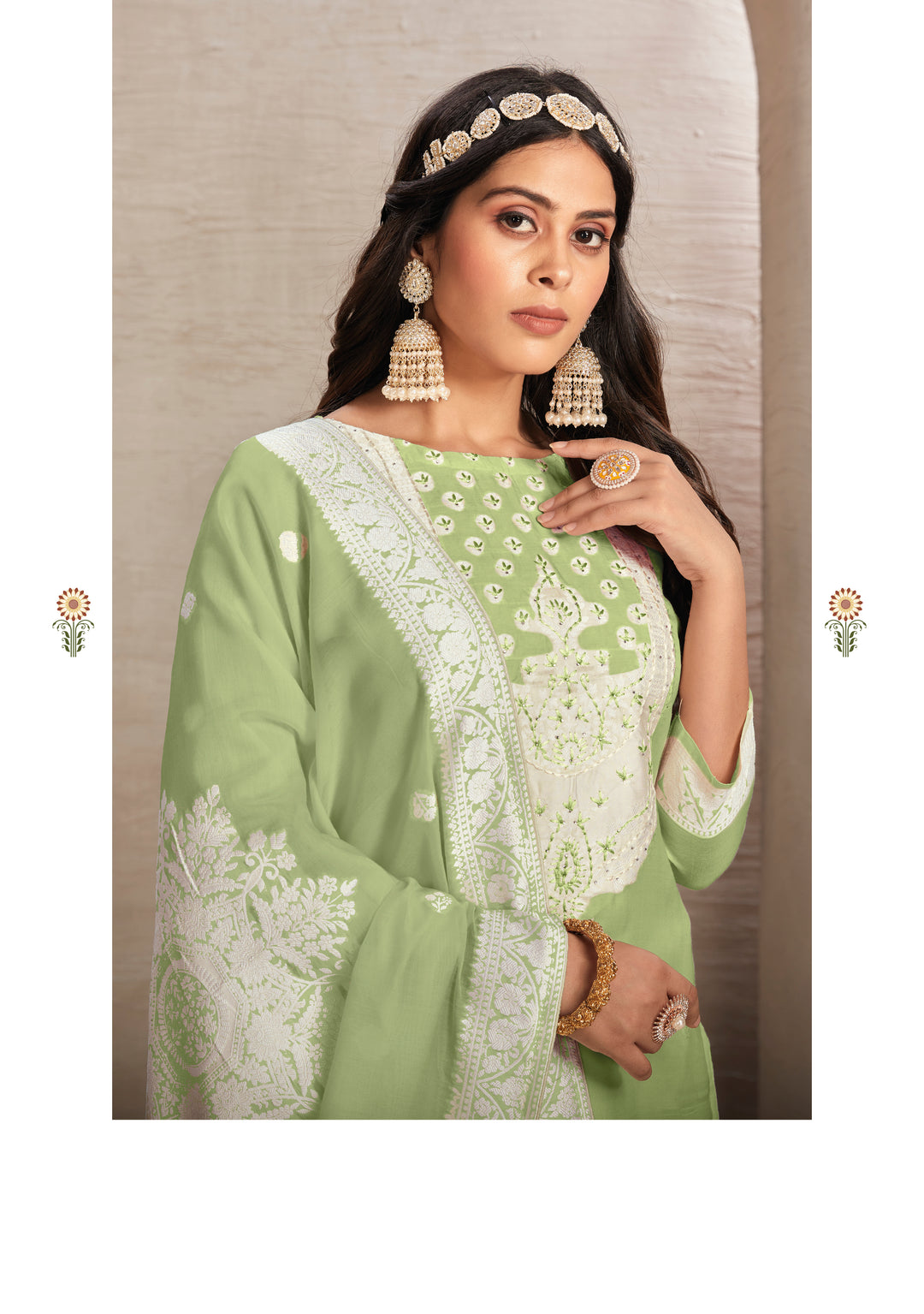 Stunning Organza Salwar Kameez with Floral Print and Embroidered Neckline | Perfect Festive Wear