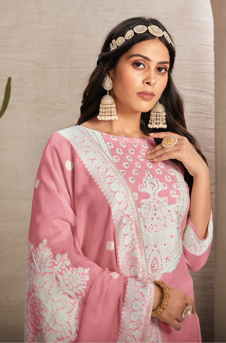 Stunning Organza Salwar Kameez with Floral Print and Embroidered Neckline | Perfect Festive Wear