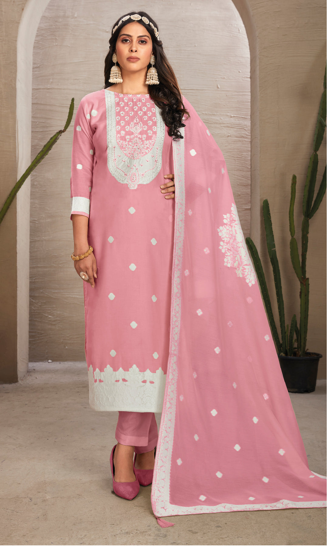 Stunning Organza Salwar Kameez with Floral Print and Embroidered Neckline | Perfect Festive Wear