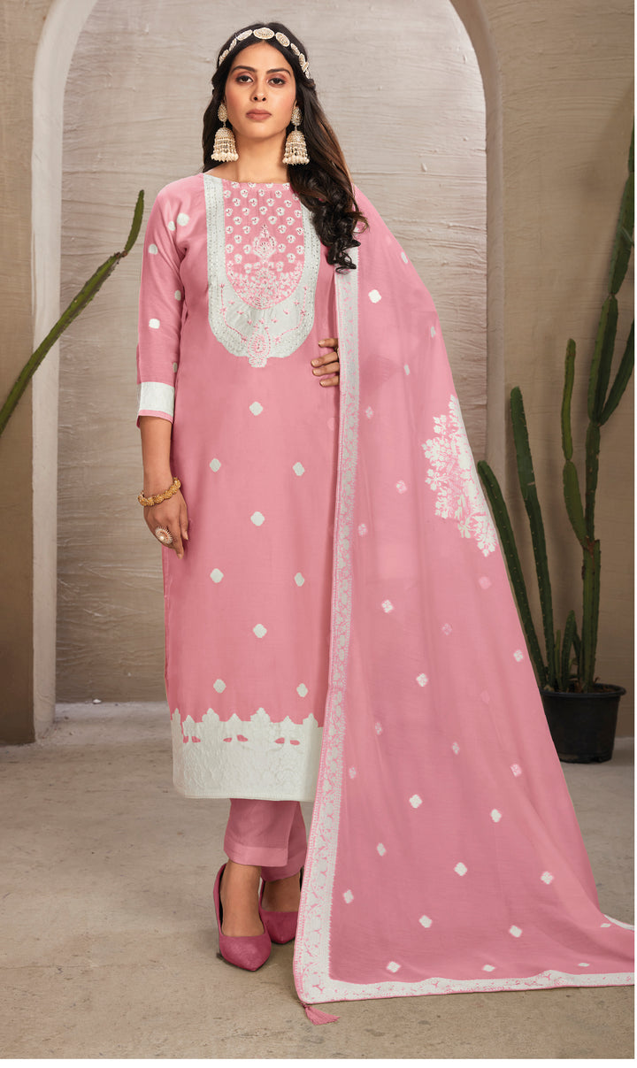 Stunning Organza Salwar Kameez with Floral Print and Embroidered Neckline | Perfect Festive Wear