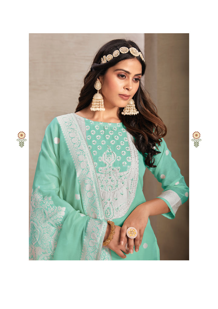 Stunning Organza Salwar Kameez with Floral Print and Embroidered Neckline | Perfect Festive Wear