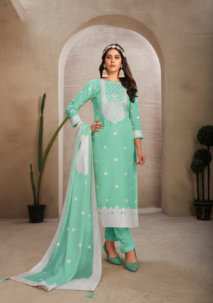 Stunning Organza Salwar Kameez with Floral Print and Embroidered Neckline | Perfect Festive Wear