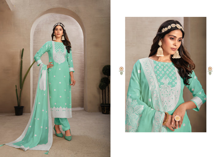 Stunning Organza Salwar Kameez with Floral Print and Embroidered Neckline | Perfect Festive Wear