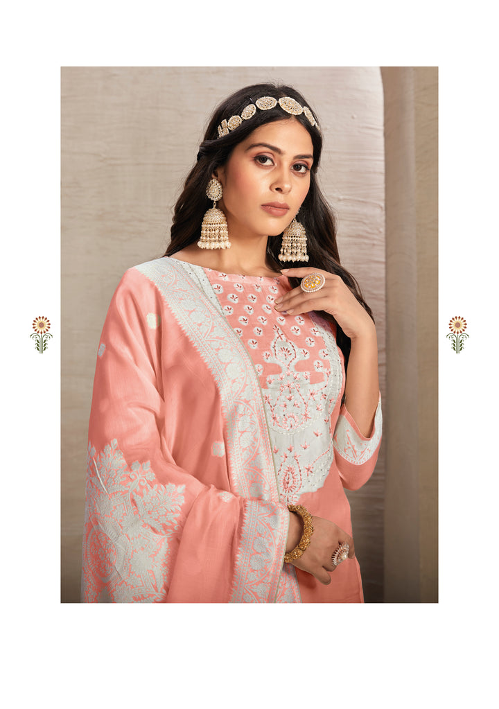 Stunning Organza Salwar Kameez with Floral Print and Embroidered Neckline | Perfect Festive Wear