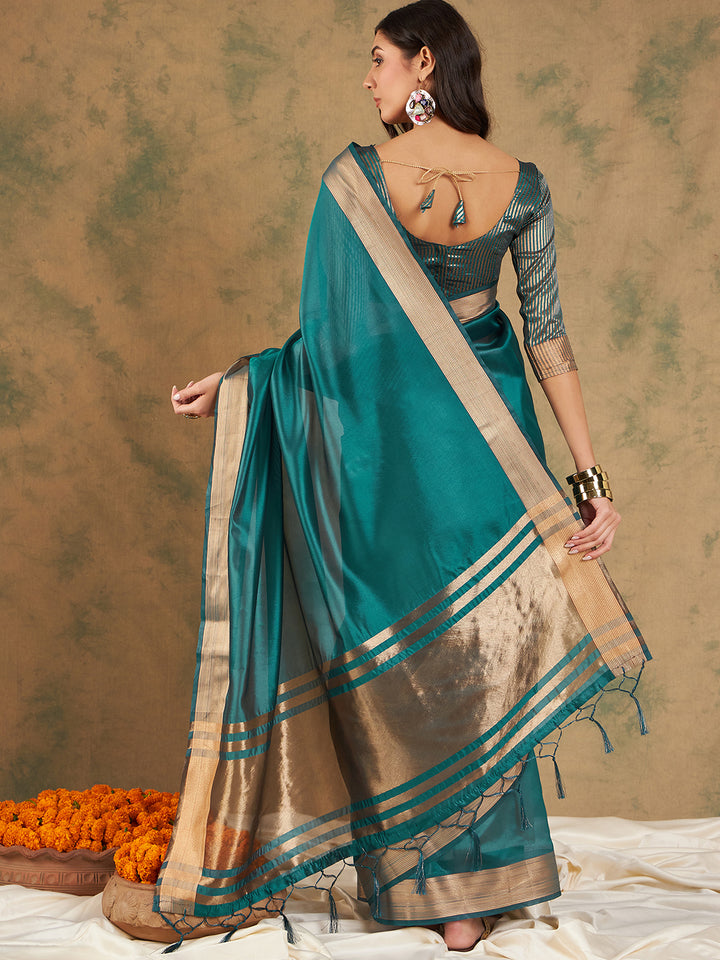 Designer Cotton-Organza Saree | Woven Jari Work for Special Events