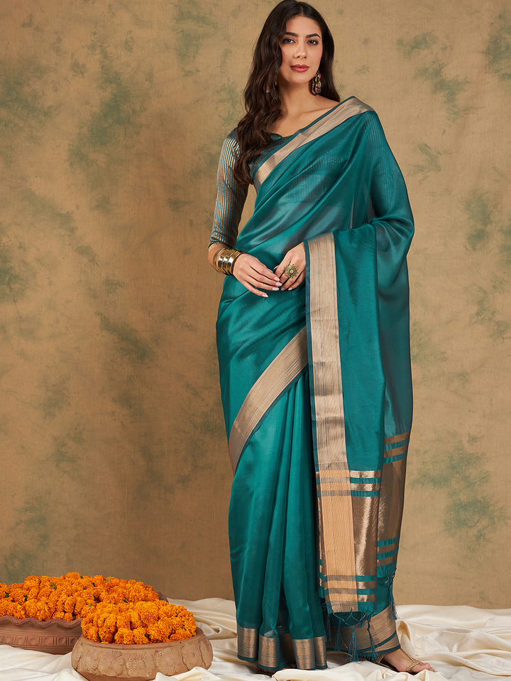 Designer Cotton-Organza Saree | Woven Jari Work for Special Events