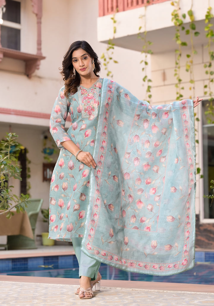 Stunning Linen Salwar Kameez with Floral Embroidery | Perfect Festive Wear