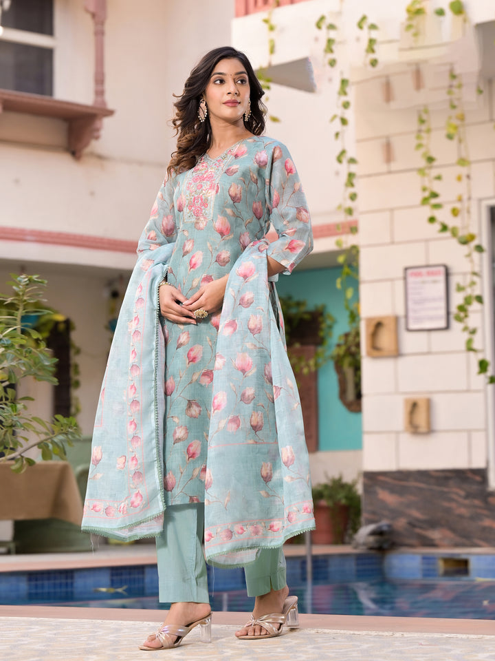 Stunning Linen Salwar Kameez with Floral Embroidery | Perfect Festive Wear