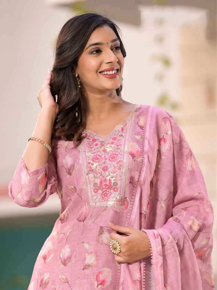 Stunning Linen Salwar Kameez with Floral Embroidery | Perfect Festive Wear