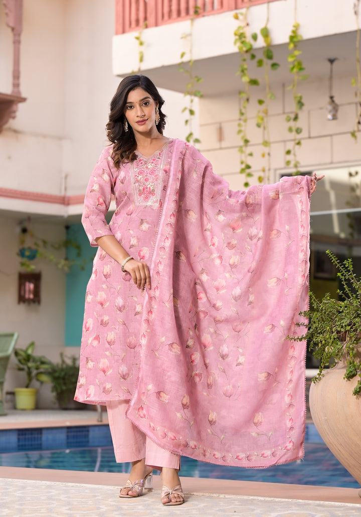 Stunning Linen Salwar Kameez with Floral Embroidery | Perfect Festive Wear