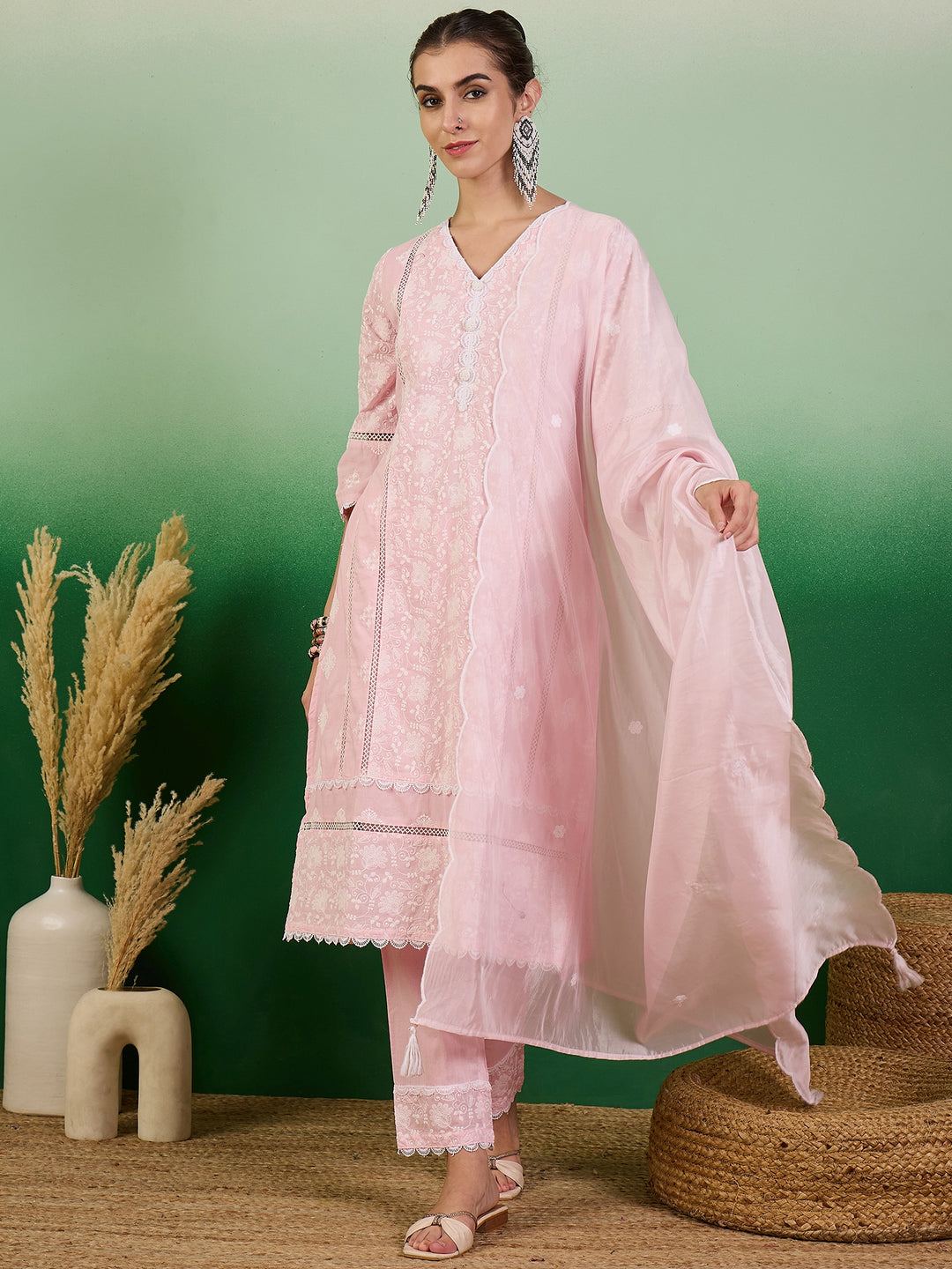 Stunning Cotton Salwar Kameez with Embroidery and Lace Detailing | Perfect Festive Wear