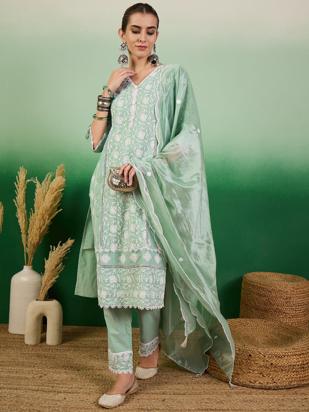 Stunning Cotton Salwar Kameez with Embroidery and Lace Detailing | Perfect Festive Wear