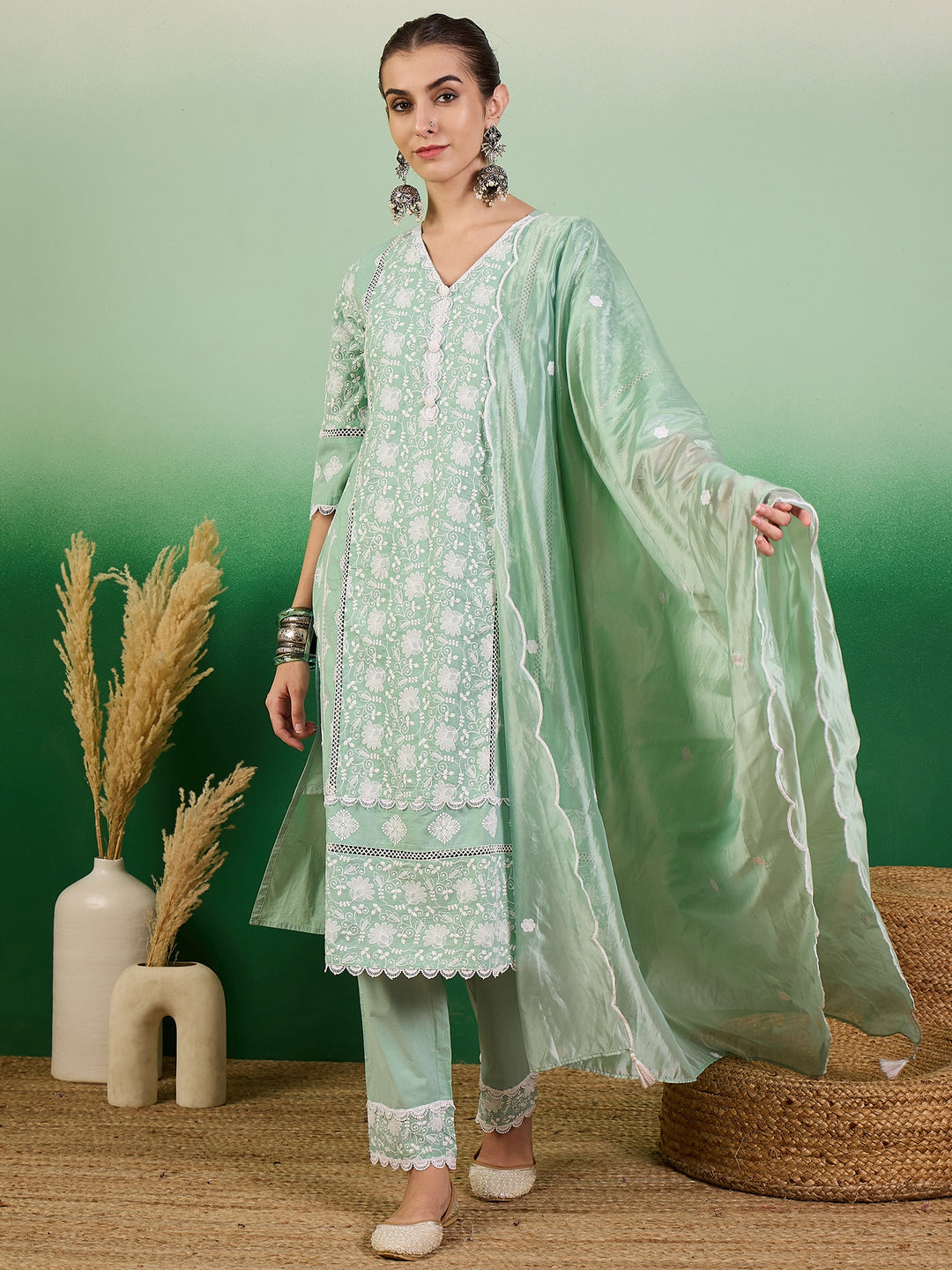 Stunning Cotton Salwar Kameez with Embroidery and Lace Detailing | Perfect Festive Wear