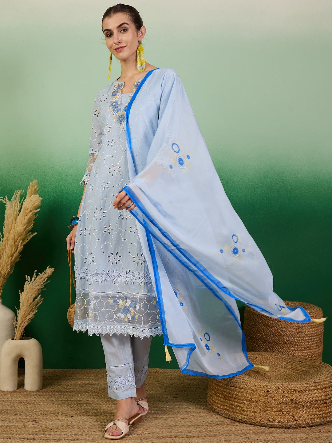 Stunning Cotton Salwar Kameez with Embroidery and Lace Detailing | Perfect Festive Wear