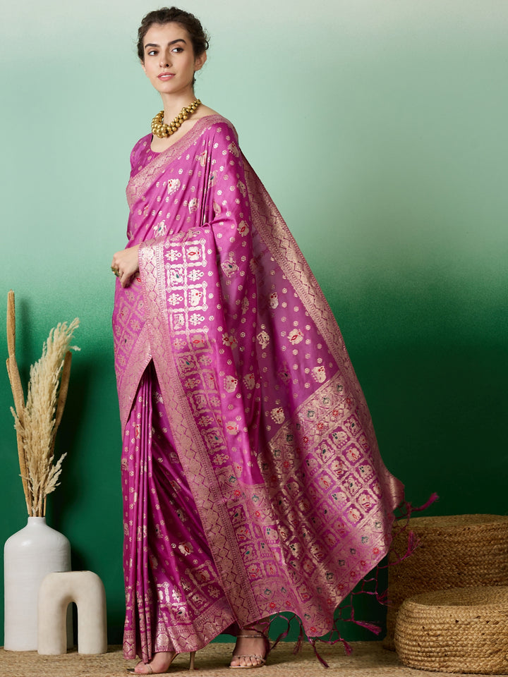 Elegant Wevon Jacquard Designer Saree | Banarasi Silk & Dola Cotton Blend