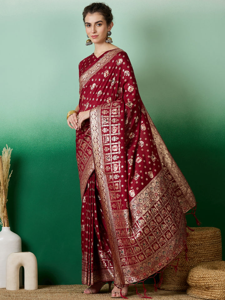 Elegant Wevon Jacquard Designer Saree | Banarasi Silk & Dola Cotton Blend