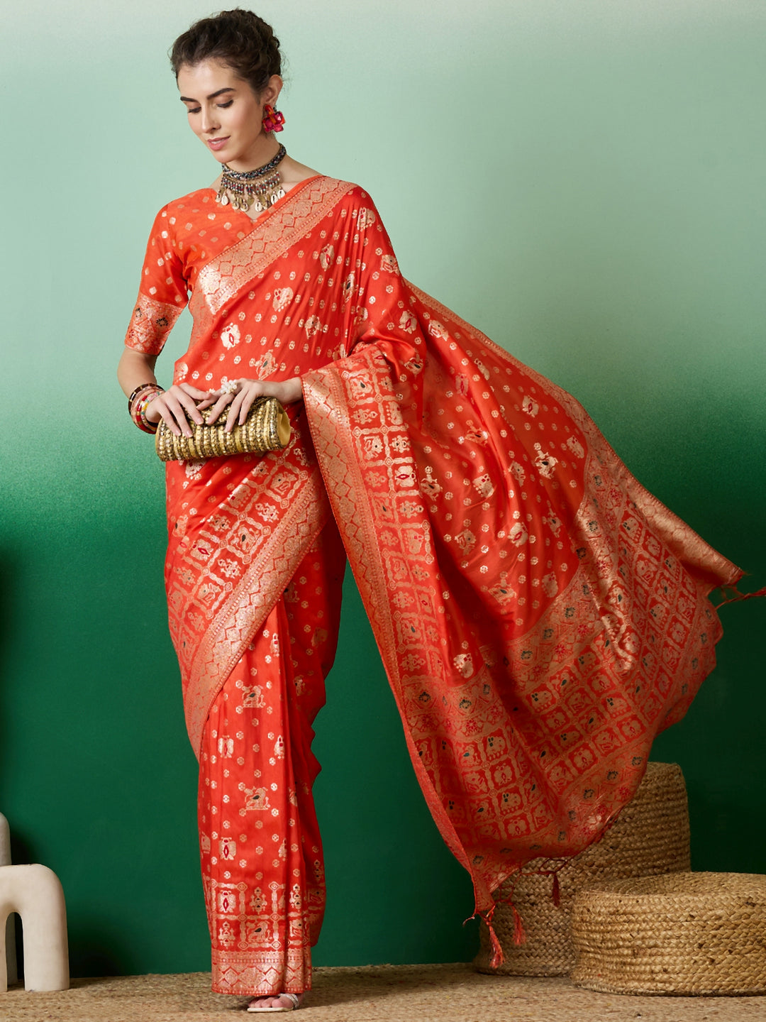 Elegant Wevon Jacquard Designer Saree | Banarasi Silk & Dola Cotton Blend