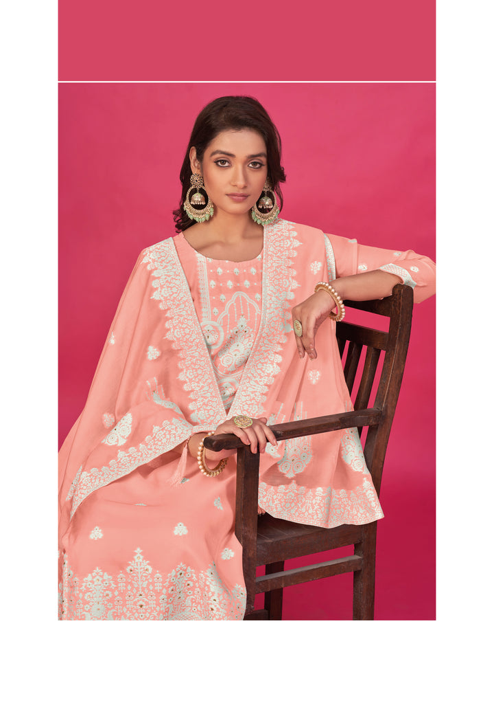 Stunning Organza Salwar Kameez with Floral Print and Embroidered Neckline | Perfect Festive Wear