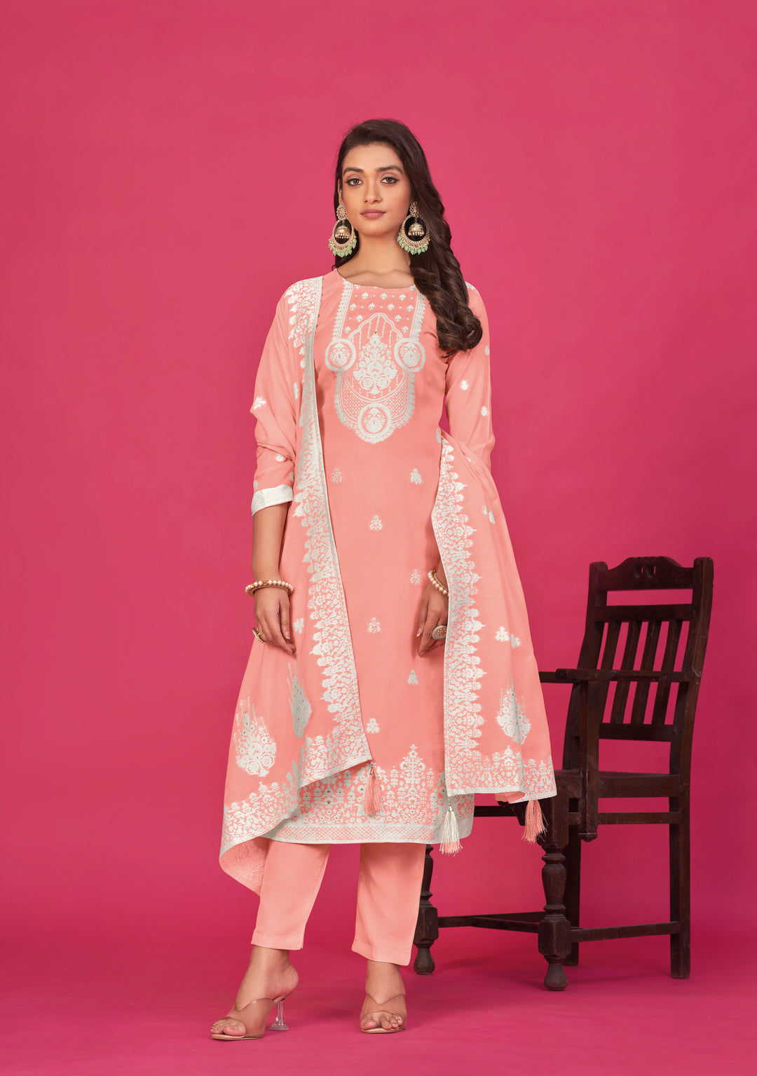 Stunning Organza Salwar Kameez with Floral Print and Embroidered Neckline | Perfect Festive Wear