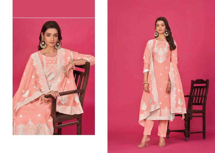 Stunning Organza Salwar Kameez with Floral Print and Embroidered Neckline | Perfect Festive Wear