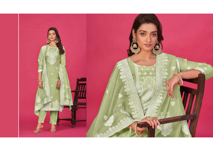 Stunning Organza Salwar Kameez with Floral Print and Embroidered Neckline | Perfect Festive Wear