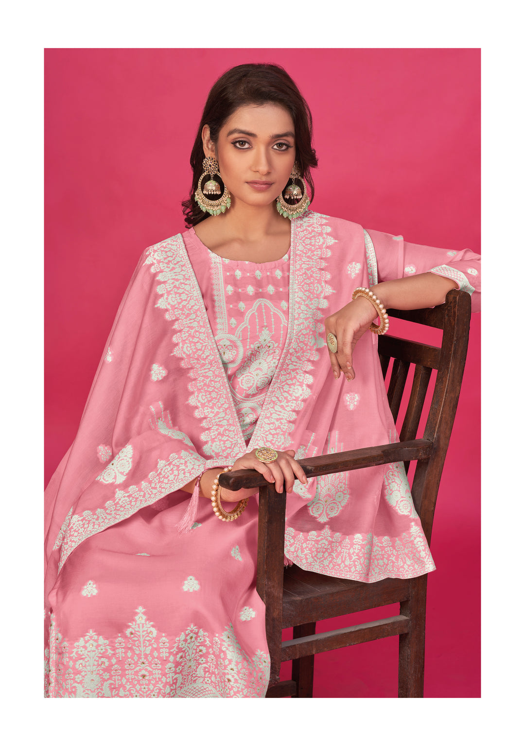 Stunning Organza Salwar Kameez with Floral Print and Embroidered Neckline | Perfect Festive Wear