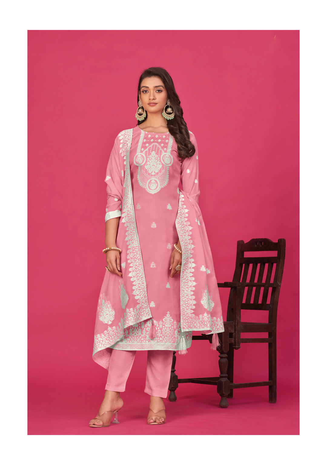 Stunning Organza Salwar Kameez with Floral Print and Embroidered Neckline | Perfect Festive Wear