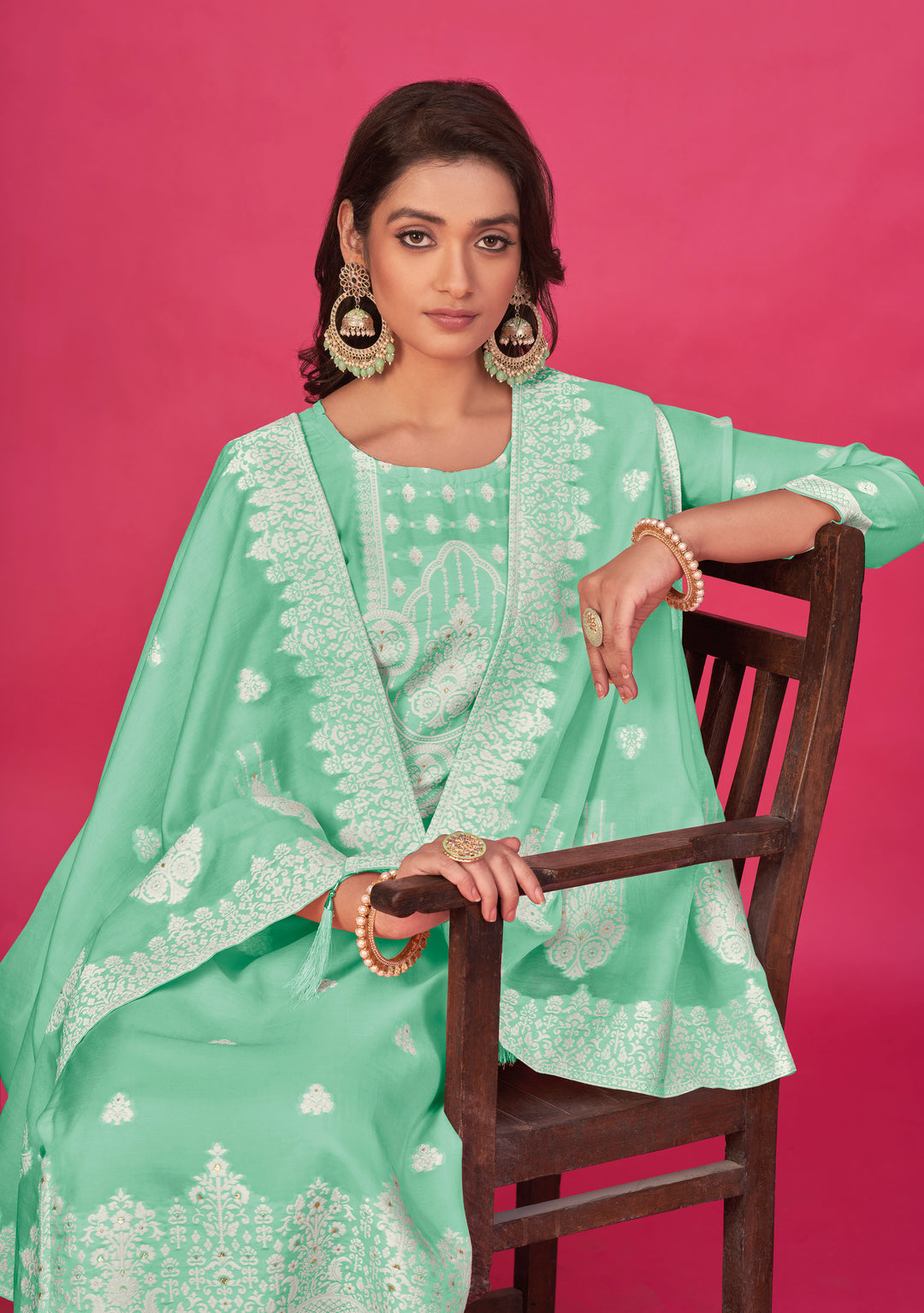 Stunning Organza Salwar Kameez with Floral Print and Embroidered Neckline | Perfect Festive Wear