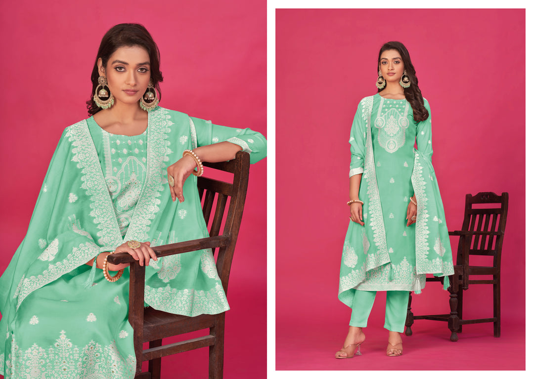 Stunning Organza Salwar Kameez with Floral Print and Embroidered Neckline | Perfect Festive Wear