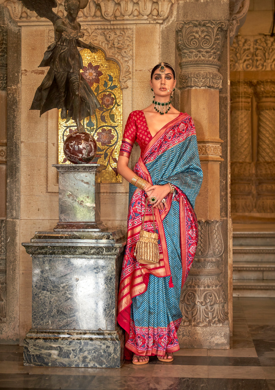 Elegant S-V-P Silk Saree with Banarasi Silk Top & Bottom | Designer Weaving for Weddings & Special Events