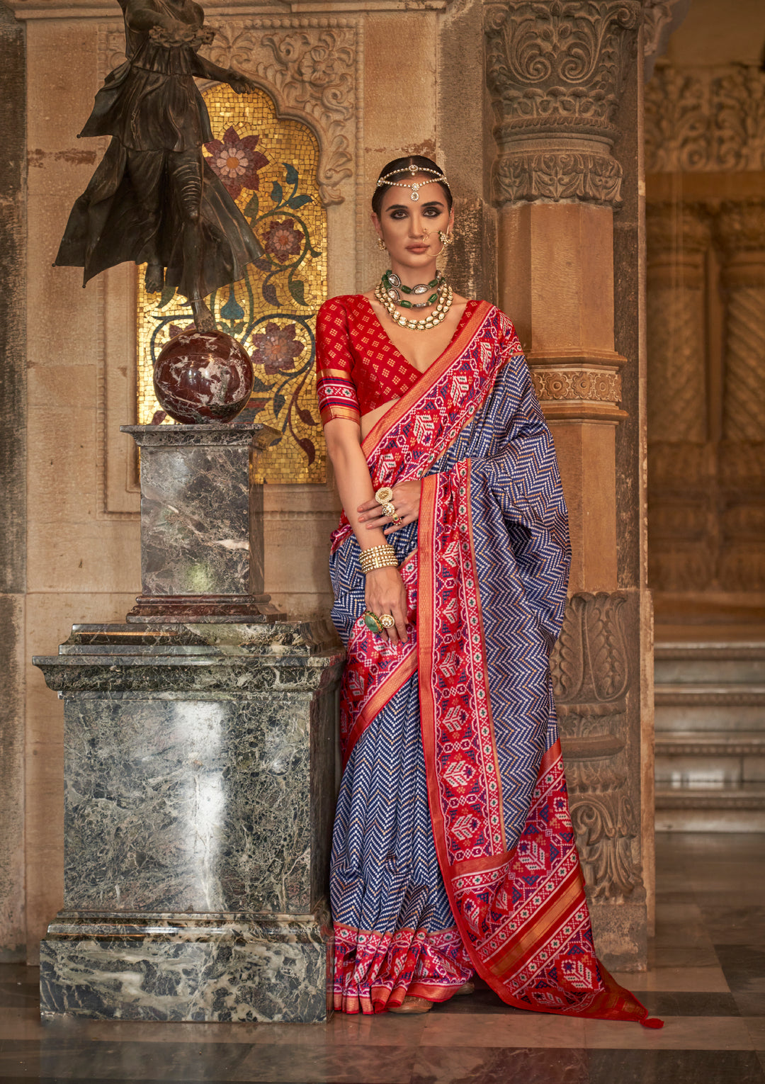 Elegant S-V-P Silk Saree with Banarasi Silk Top & Bottom | Designer Weaving for Weddings & Special Events